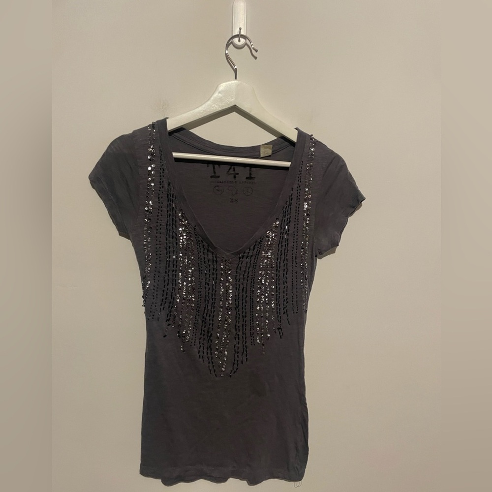 T4t sustainable apparel size xs grey‎ bling top